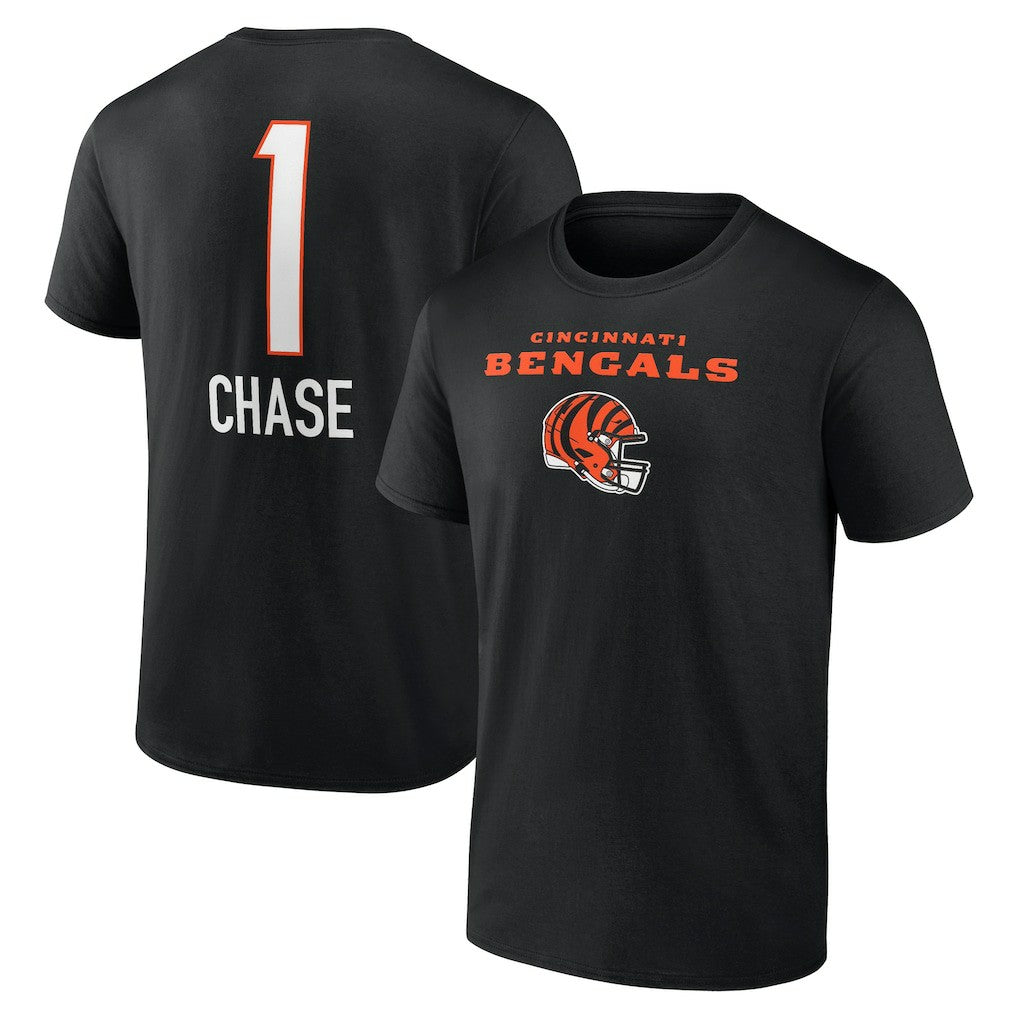 Ja'Marr Chase Cincinnati Bengals Team Wordmark Player Name & Number T-Shirt - Black T-shirts