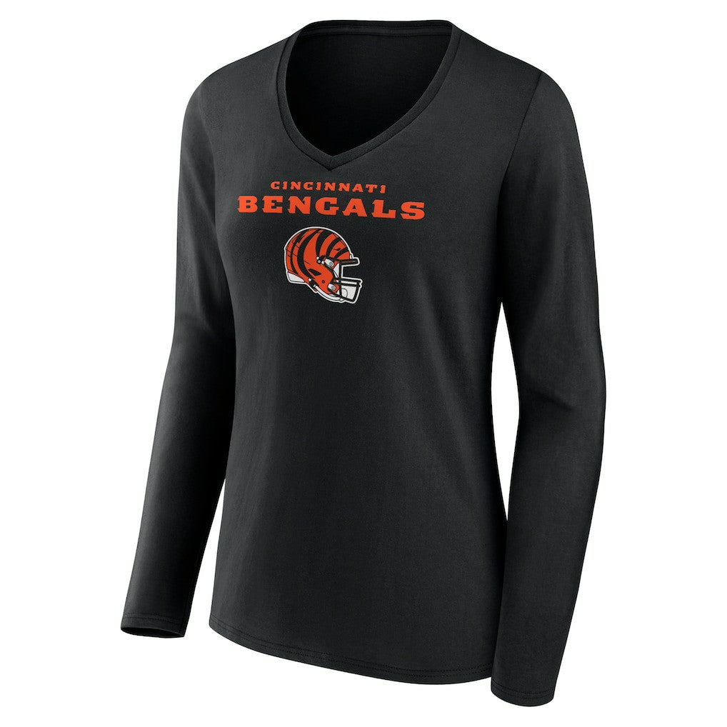 Ja'Marr Chase Cincinnati Bengals Women's Team Wordmark Player Name & Number Long Sleeve V-Neck T-Shirt - Black T-shirts