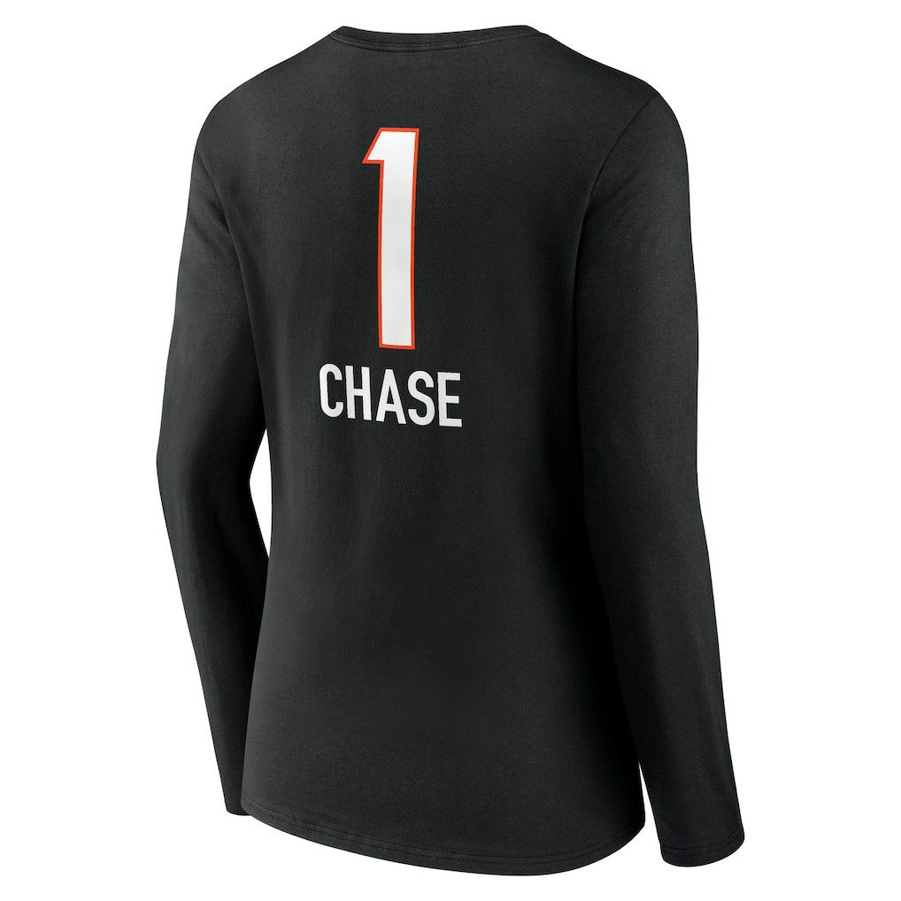 Ja'Marr Chase Cincinnati Bengals Women's Team Wordmark Player Name & Number Long Sleeve V-Neck T-Shirt - Black T-shirts