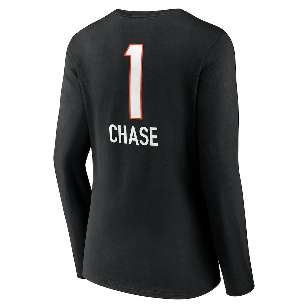 Ja'Marr Chase Cincinnati Bengals Women's Team Wordmark Player Name & Number Long Sleeve V-Neck T-Shirt - Black T-shirts