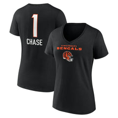 Ja'Marr Chase Cincinnati Bengals Women's Team Wordmark Player Name & Number V-Neck T-Shirt - Black T-shirts