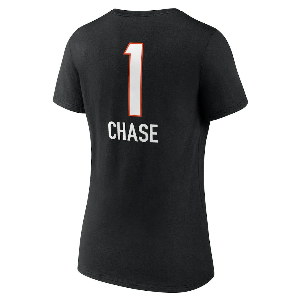 Ja'Marr Chase Cincinnati Bengals Women's Team Wordmark Player Name & Number V-Neck T-Shirt - Black T-shirts