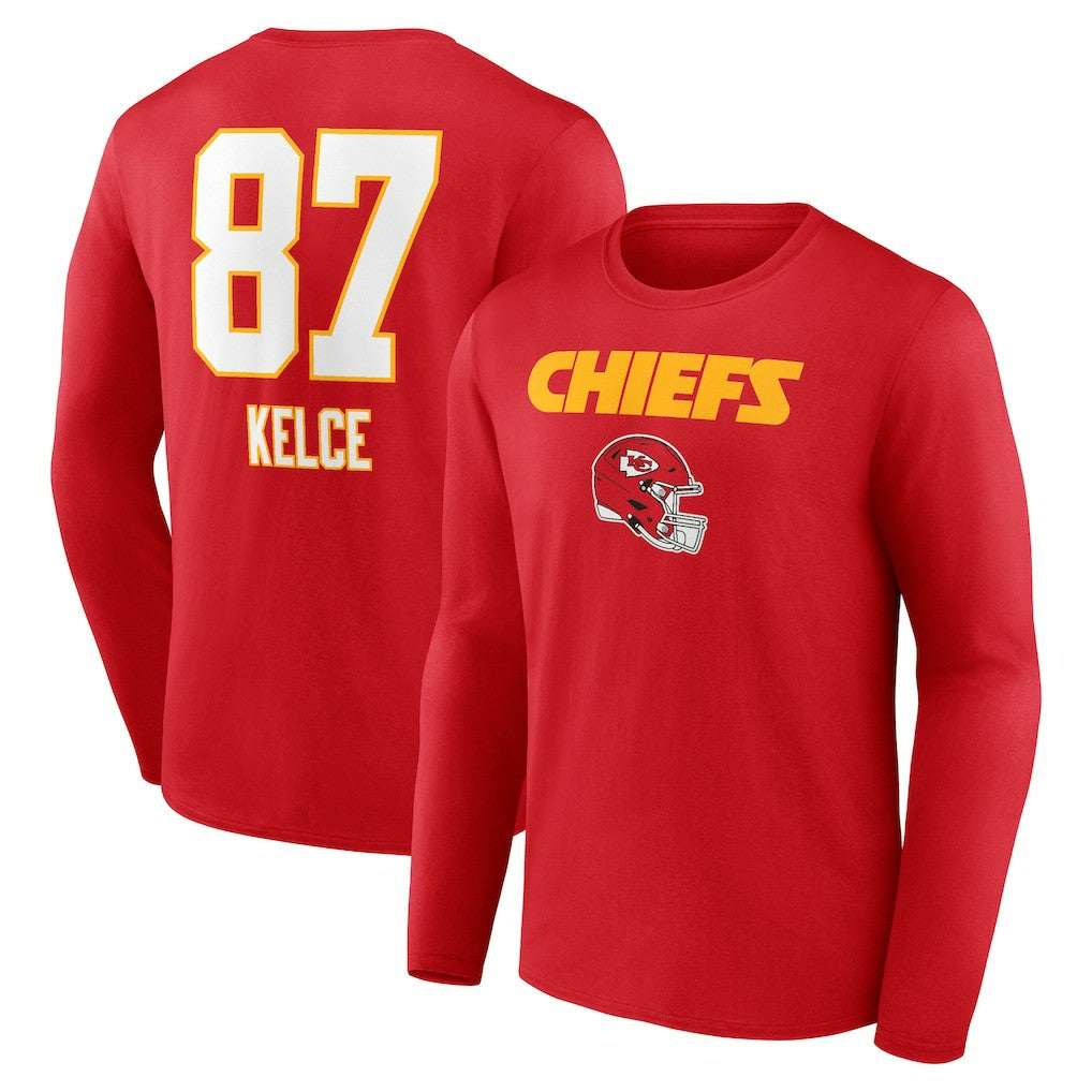 Travis Kelce Kansas City Chiefs Team Wordmark Player Name & Number Long Sleeve T-Shirt - Red T-shirts