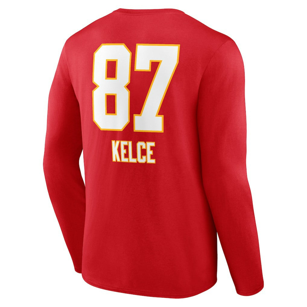 Travis Kelce Kansas City Chiefs Team Wordmark Player Name & Number Long Sleeve T-Shirt - Red T-shirts