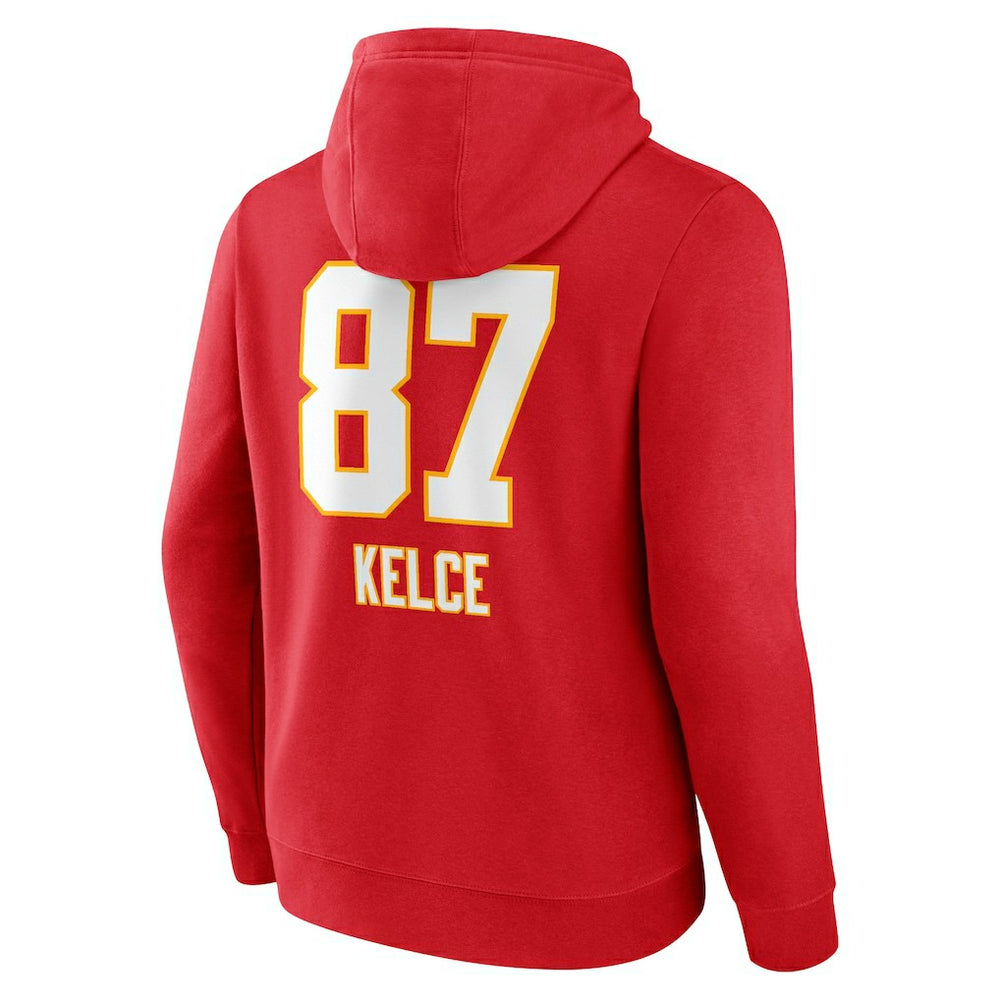 Travis Kelce Kansas City Chiefs Team Wordmark Player Name & Number Pullover Hoodie - Red Hoodies