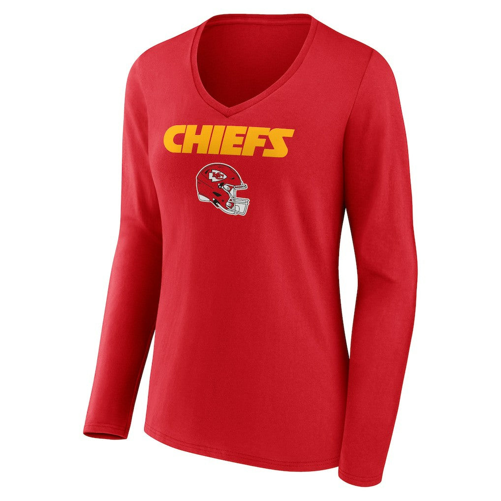 Travis Kelce Kansas City Chiefs Women's Team Wordmark Player Name & Number Long Sleeve V-Neck T-Shirt - Red T-shirts