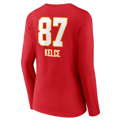 Travis Kelce Kansas City Chiefs Women's Team Wordmark Player Name & Number Long Sleeve V-Neck T-Shirt - Red T-shirts