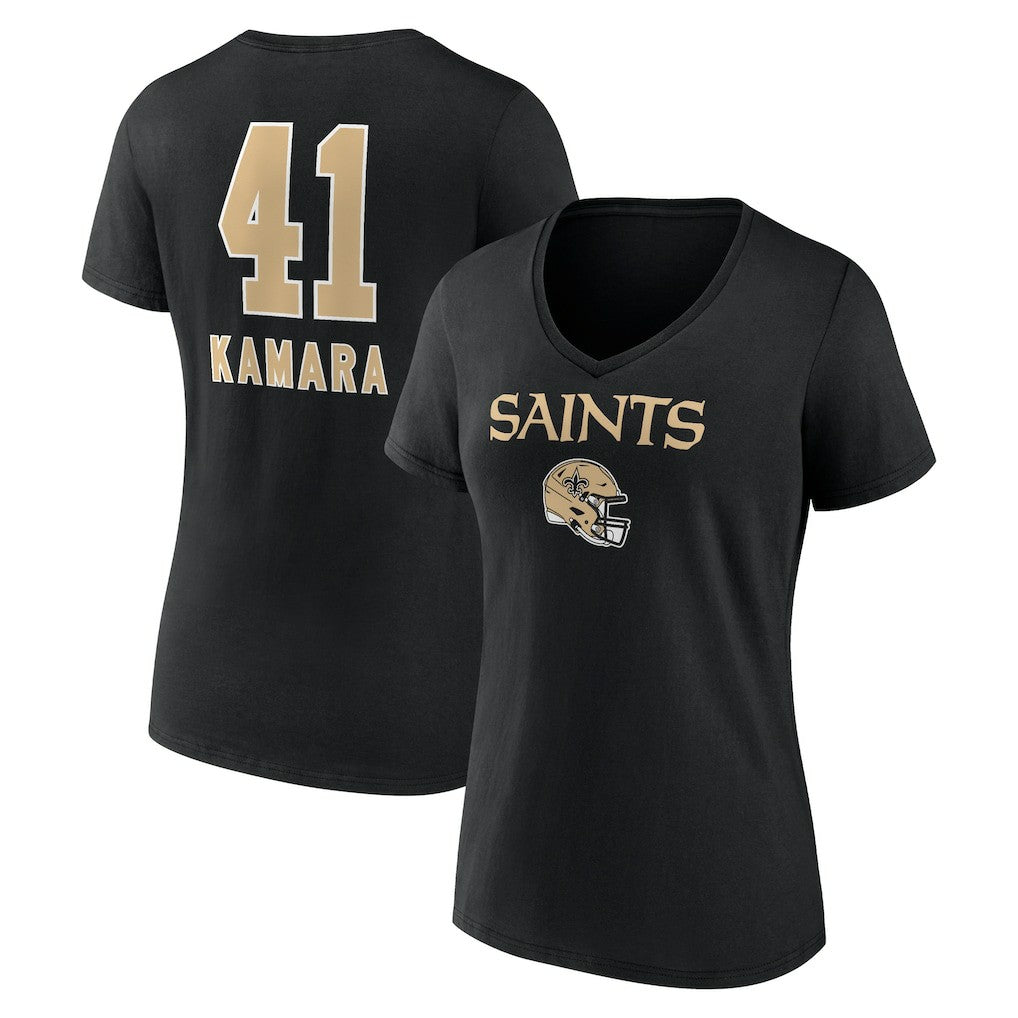 Alvin Kamara New Orleans Saints Women's Team Wordmark Player Name & Number V-Neck T-Shirt - Black T-shirts