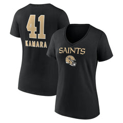 Alvin Kamara New Orleans Saints Women's Team Wordmark Player Name & Number V-Neck T-Shirt - Black T-shirts