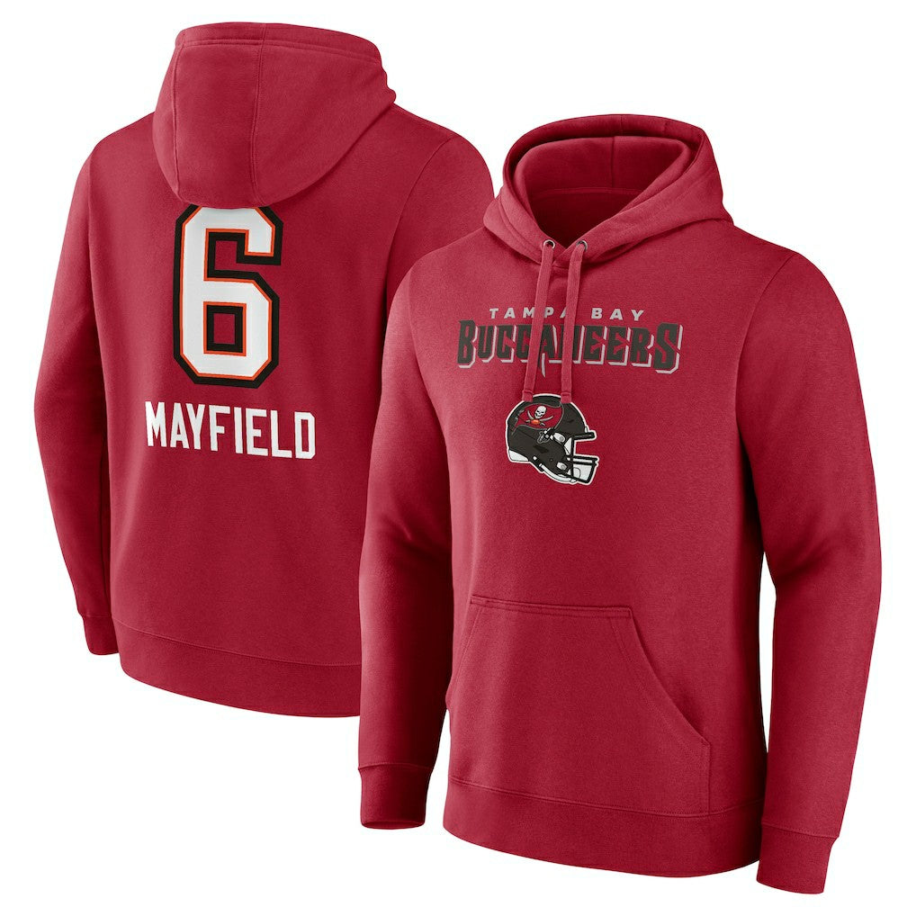 Baker Mayfield Tampa Bay Buccaneers Team Wordmark Player Name & Number Pullover Hoodie - Red Hoodies