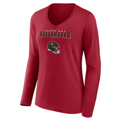 Baker Mayfield Tampa Bay Buccaneers Women's Team Wordmark Player Name & Number Long Sleeve V-Neck T-Shirt - Red T-shirts