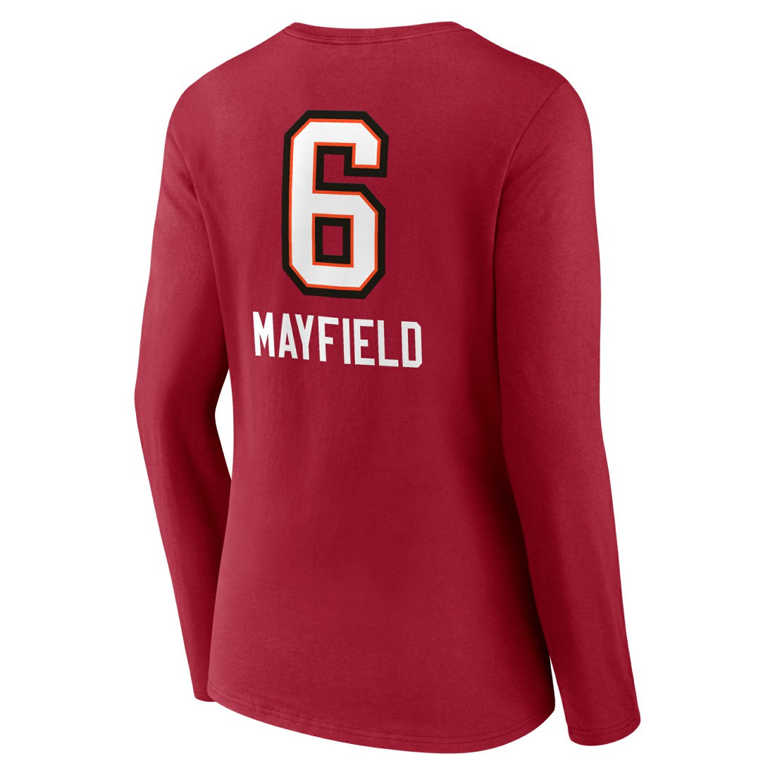 Baker Mayfield Tampa Bay Buccaneers Women's Team Wordmark Player Name & Number Long Sleeve V-Neck T-Shirt - Red T-shirts