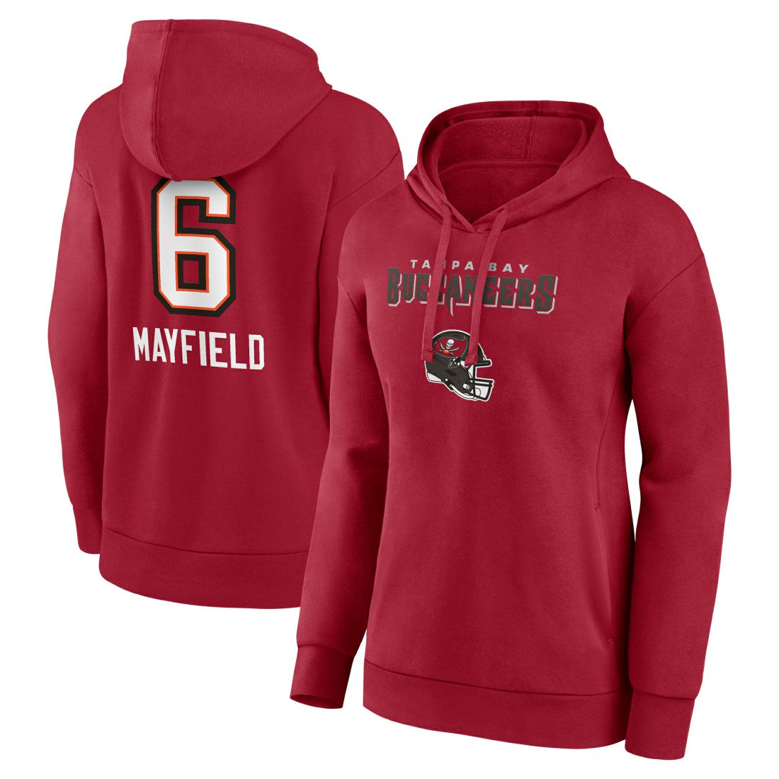Baker Mayfield Tampa Bay Buccaneers Women’s Team Wordmark Player Name & Number Pullover Hoodie - Red Hoodies