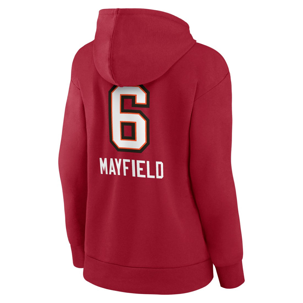 Baker Mayfield Tampa Bay Buccaneers Women’s Team Wordmark Player Name & Number Pullover Hoodie - Red Hoodies