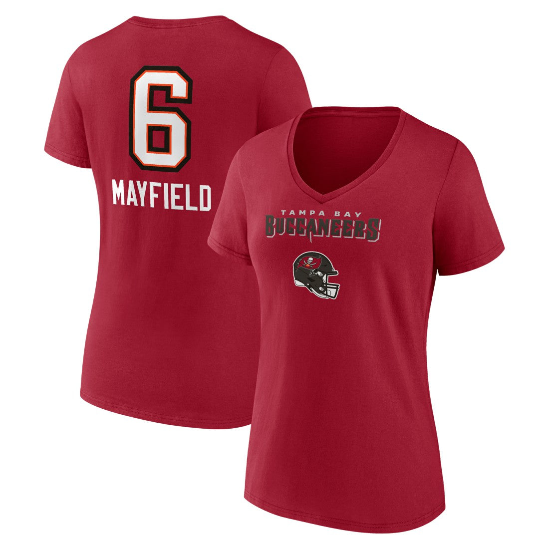 Baker Mayfield Tampa Bay Buccaneers Women's Team Wordmark Player Name & Number V-Neck T-Shirt - Red T-shirts
