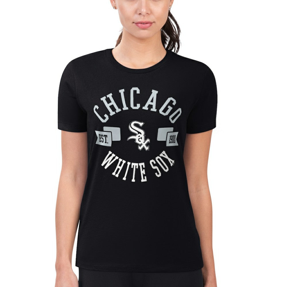 Chicago White Sox G-III 4Her by Carl Banks Women's Super-Slim Fit Lightweight City Graphic T-Shirt - Black T-shirts