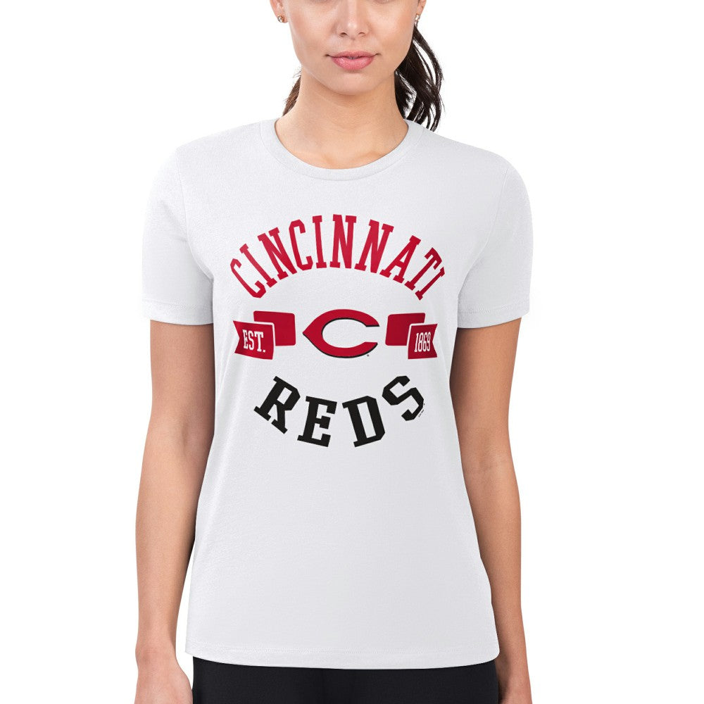 Cincinnati Reds G-III 4Her by Carl Banks Women's Super-Slim Fit Lightweight City Graphic T-Shirt - White T-shirts