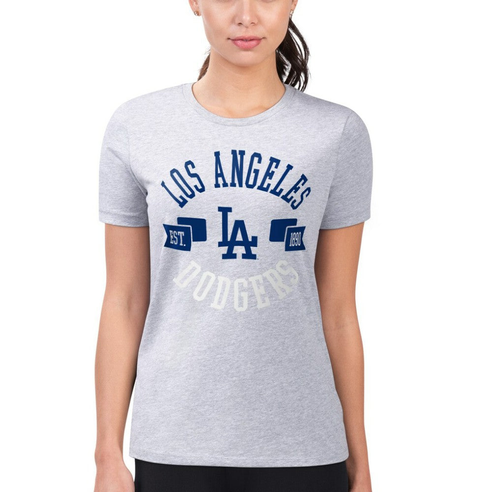 Los Angeles Dodgers G-III 4Her by Carl Banks Women's Super-Slim Fit Lightweight City Graphic T-Shirt - Heather Gray T-shirts