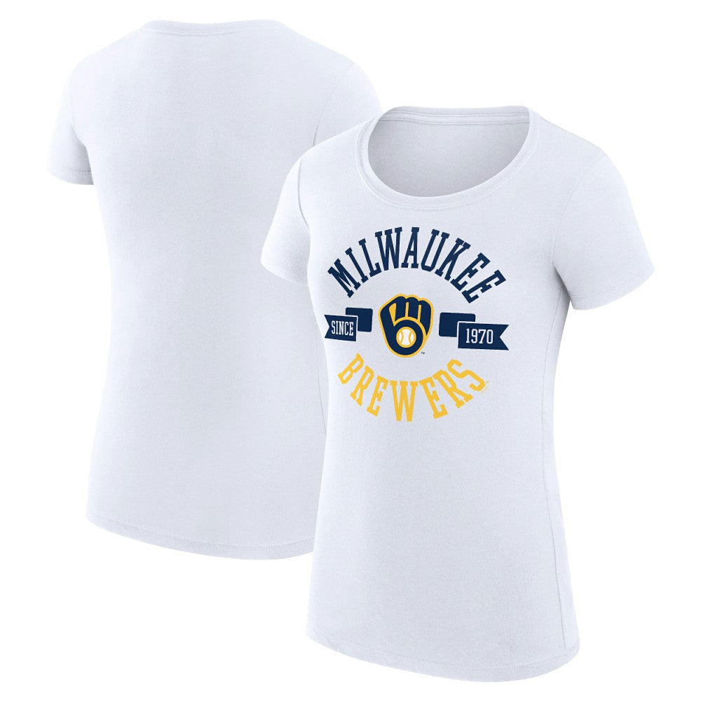 Milwaukee Brewers G-III 4Her by Carl Banks Women's Super-Slim Fit Lightweight City Graphic T-Shirt - White T-shirts