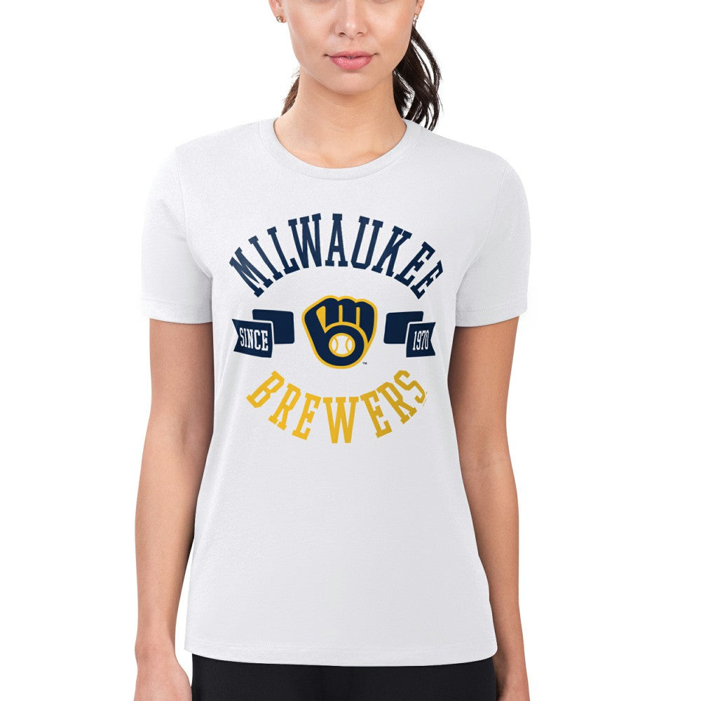 Milwaukee Brewers G-III 4Her by Carl Banks Women's Super-Slim Fit Lightweight City Graphic T-Shirt - White T-shirts