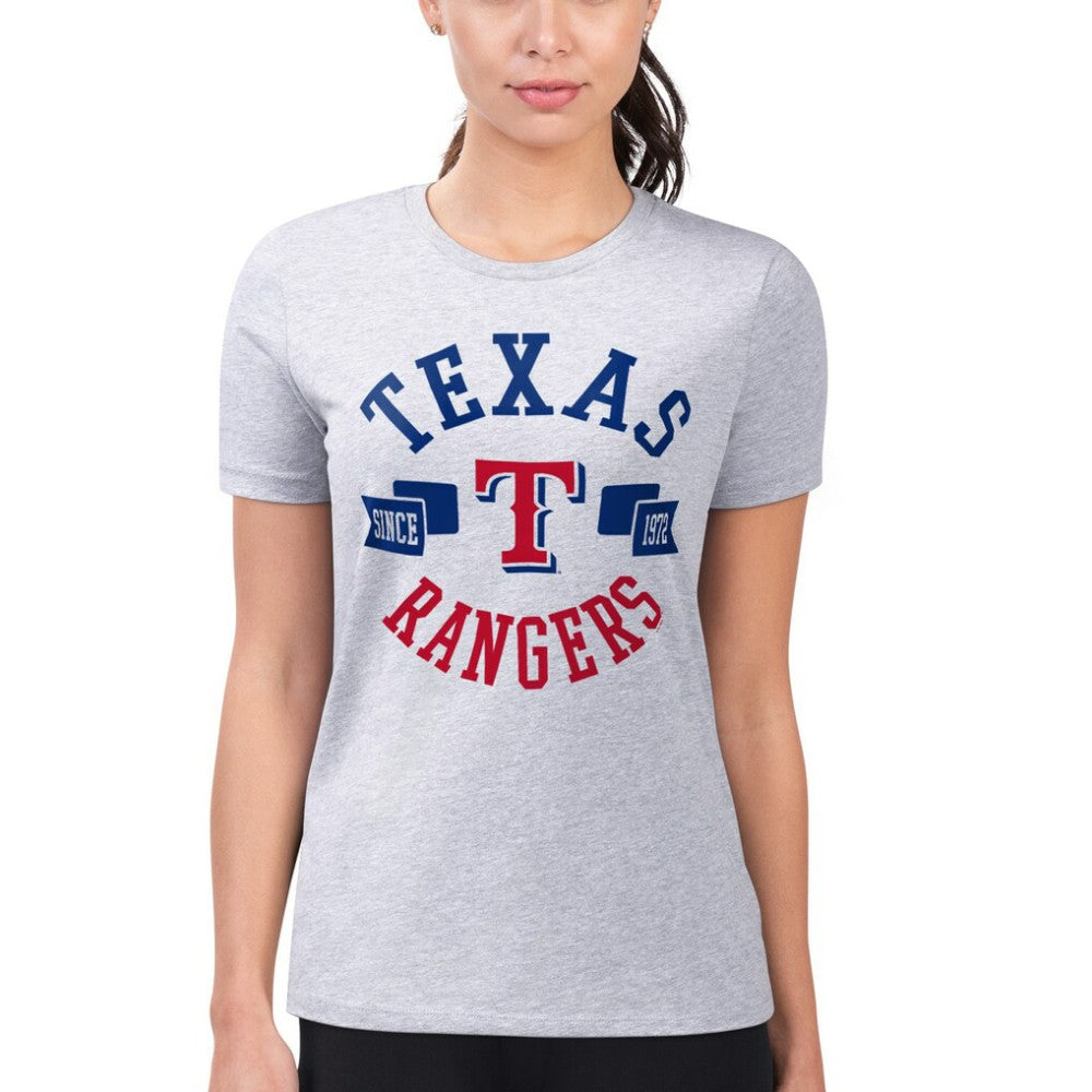 Texas Rangers G-III 4Her by Carl Banks Women's Super-Slim Fit Lightweight City Graphic T-Shirt - Heather Gray T-shirts