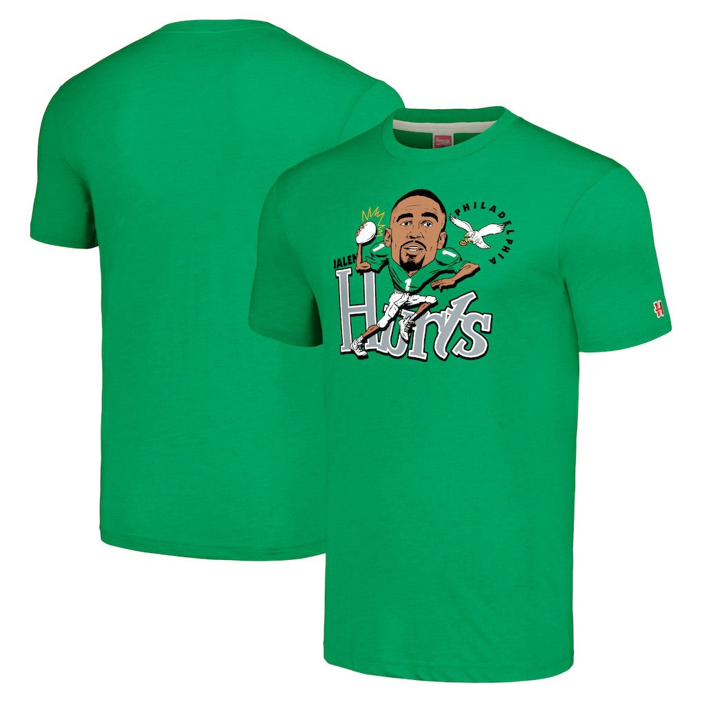 Jalen Hurts Philadelphia Eagles Homage Unisex Caricature Player Tri-Blend T-Shirt - Kelly Green T-shirts