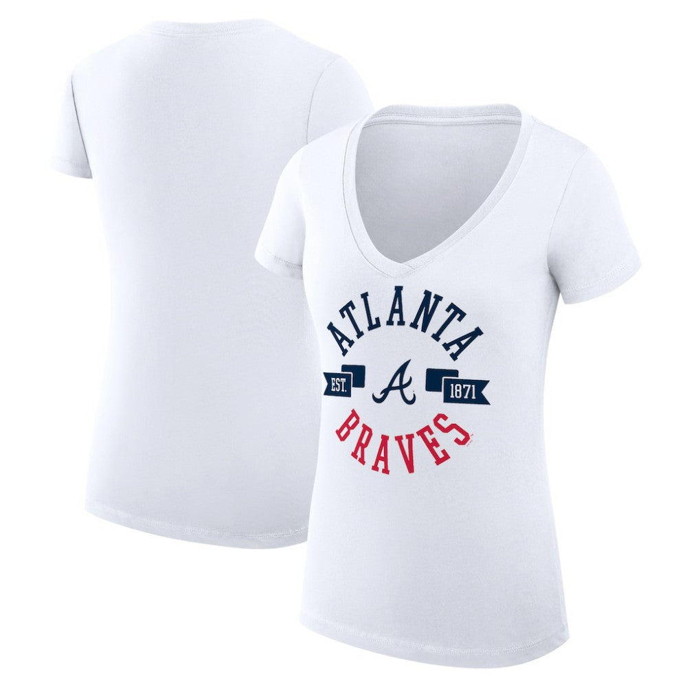 Atlanta Braves G-III 4Her by Carl Banks Women's Super-Slim Fit Lightweight City Graphic V-Neck T-Shirt - White T-shirts