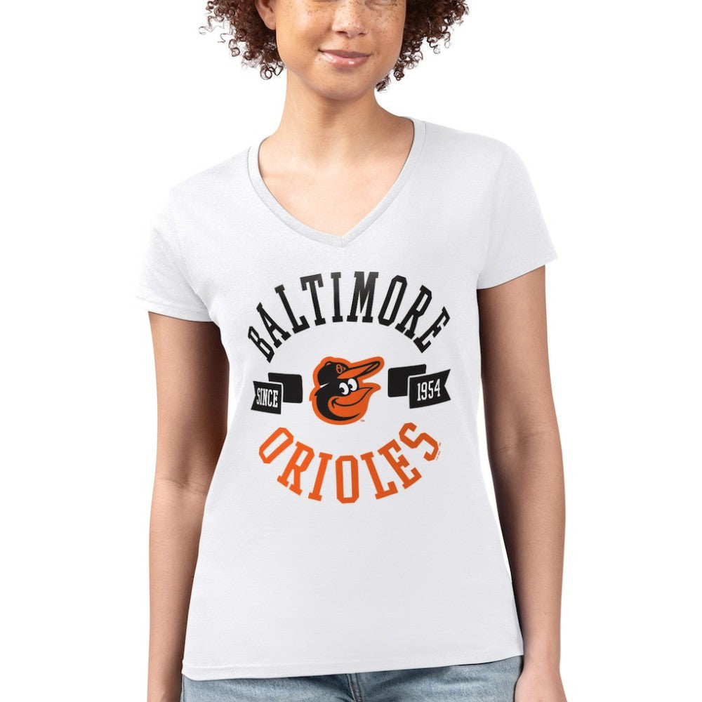 Baltimore Orioles G-III 4Her by Carl Banks Women's Super-Slim Fit Lightweight City Graphic V-Neck T-Shirt - White T-shirts