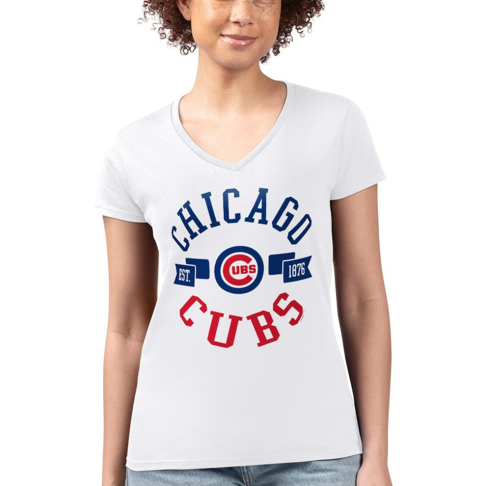 Chicago Cubs G-III 4Her by Carl Banks Women's Super-Slim Fit Lightweight City Graphic V-Neck T-Shirt - White T-shirts