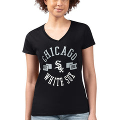 Chicago White Sox G-III 4Her by Carl Banks Women's Super-Slim Fit Lightweight City Graphic V-Neck T-Shirt - Black T-shirts