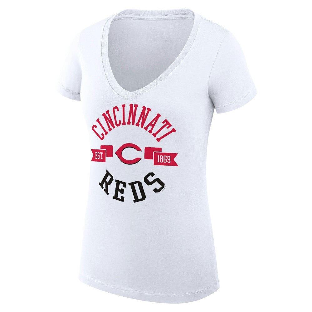 Cincinnati Reds G-III 4Her by Carl Banks Women's Super-Slim Fit Lightweight City Graphic V-Neck T-Shirt - White T-shirts
