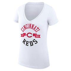 Cincinnati Reds G-III 4Her by Carl Banks Women's Super-Slim Fit Lightweight City Graphic V-Neck T-Shirt - White T-shirts
