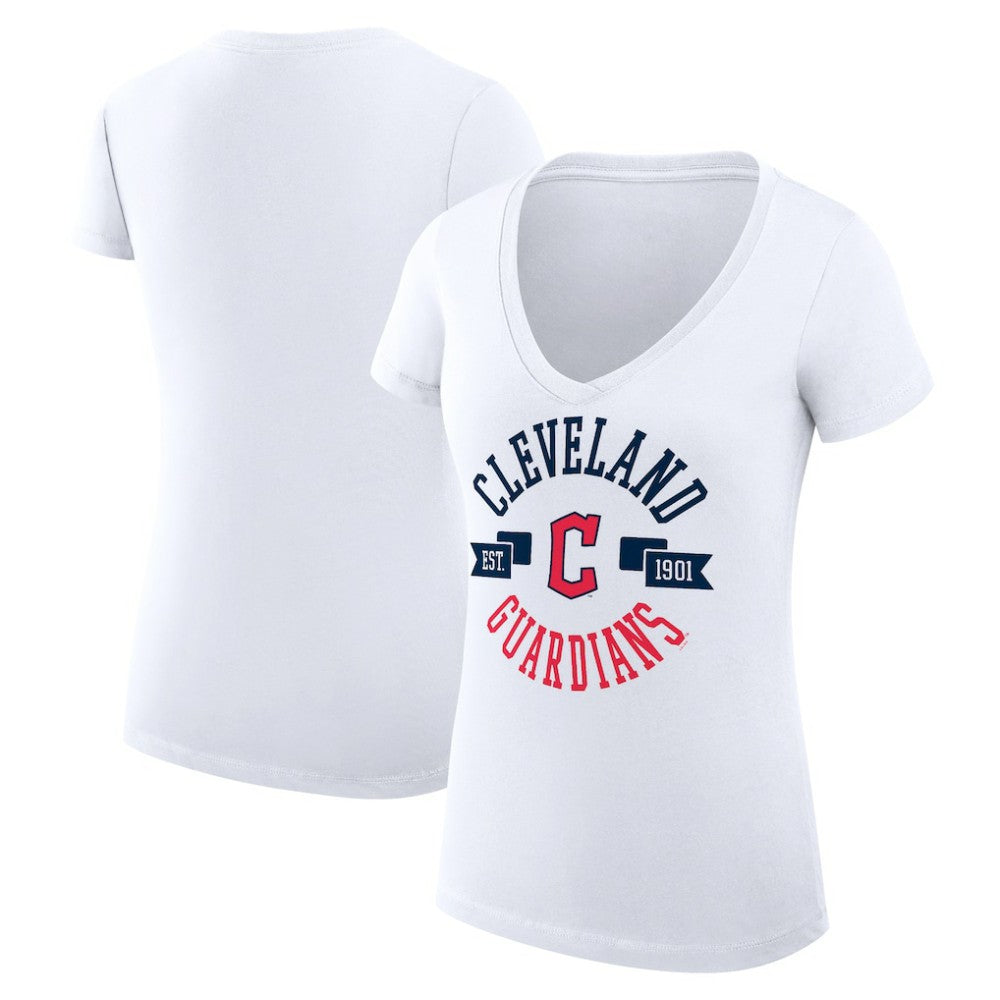 Cleveland Guardians G-III 4Her by Carl Banks Women's Super-Slim Fit Lightweight City Graphic V-Neck T-Shirt - White T-shirts