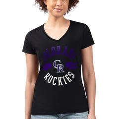 Colorado Rockies G-III 4Her by Carl Banks Women's Super-Slim Fit Lightweight City Graphic V-Neck T-Shirt - Black T-shirts