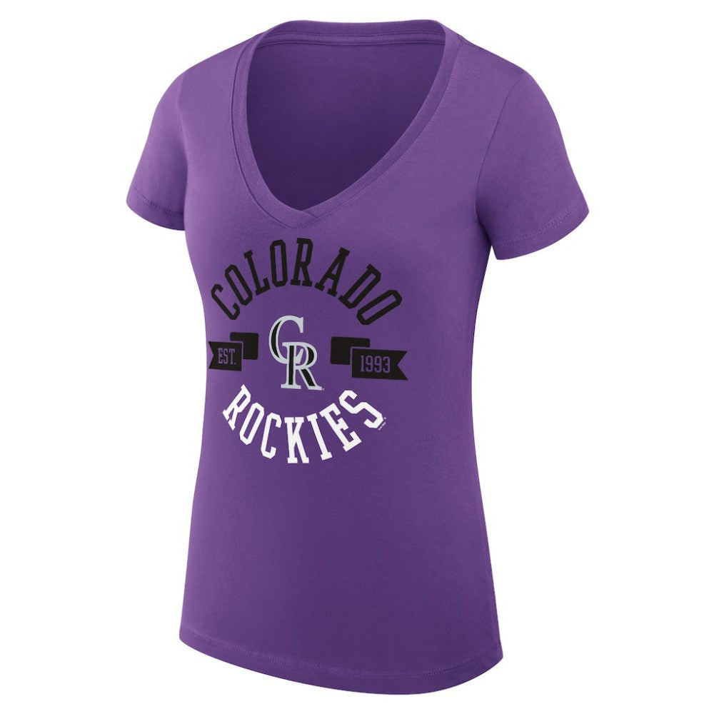 Colorado Rockies G-III 4Her by Carl Banks Women's Super-Slim Fit Lightweight City Graphic V-Neck T-Shirt - Purple T-shirts