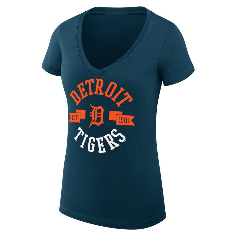 Detroit Tigers G-III 4Her by Carl Banks Women's Super-Slim Fit Lightweight City Graphic V-Neck T-Shirt - Navy T-shirts