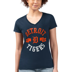 Detroit Tigers G-III 4Her by Carl Banks Women's Super-Slim Fit Lightweight City Graphic V-Neck T-Shirt - Navy T-shirts