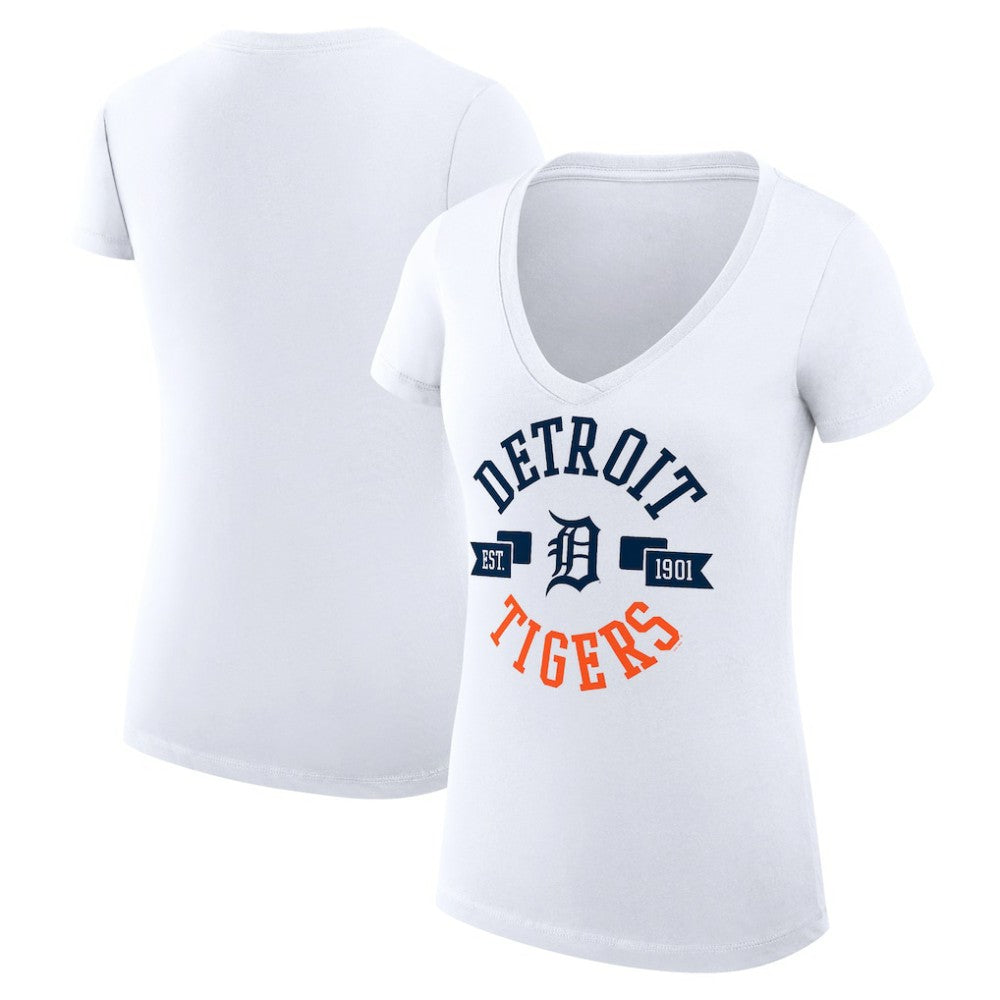 Detroit Tigers G-III 4Her by Carl Banks Women's Super-Slim Fit Lightweight City Graphic V-Neck T-Shirt - White T-shirts