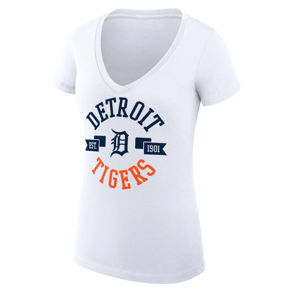Detroit Tigers G-III 4Her by Carl Banks Women's Super-Slim Fit Lightweight City Graphic V-Neck T-Shirt - White T-shirts