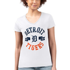 Detroit Tigers G-III 4Her by Carl Banks Women's Super-Slim Fit Lightweight City Graphic V-Neck T-Shirt - White T-shirts
