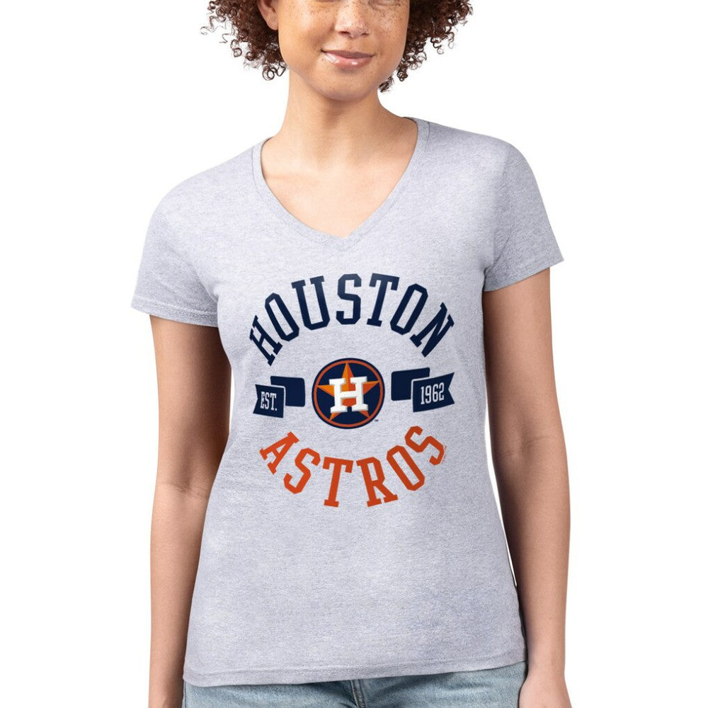 Houston Astros G-III 4Her by Carl Banks Women's Super-Slim Fit Lightweight City Graphic V-Neck T-Shirt - Heather Gray T-shirts