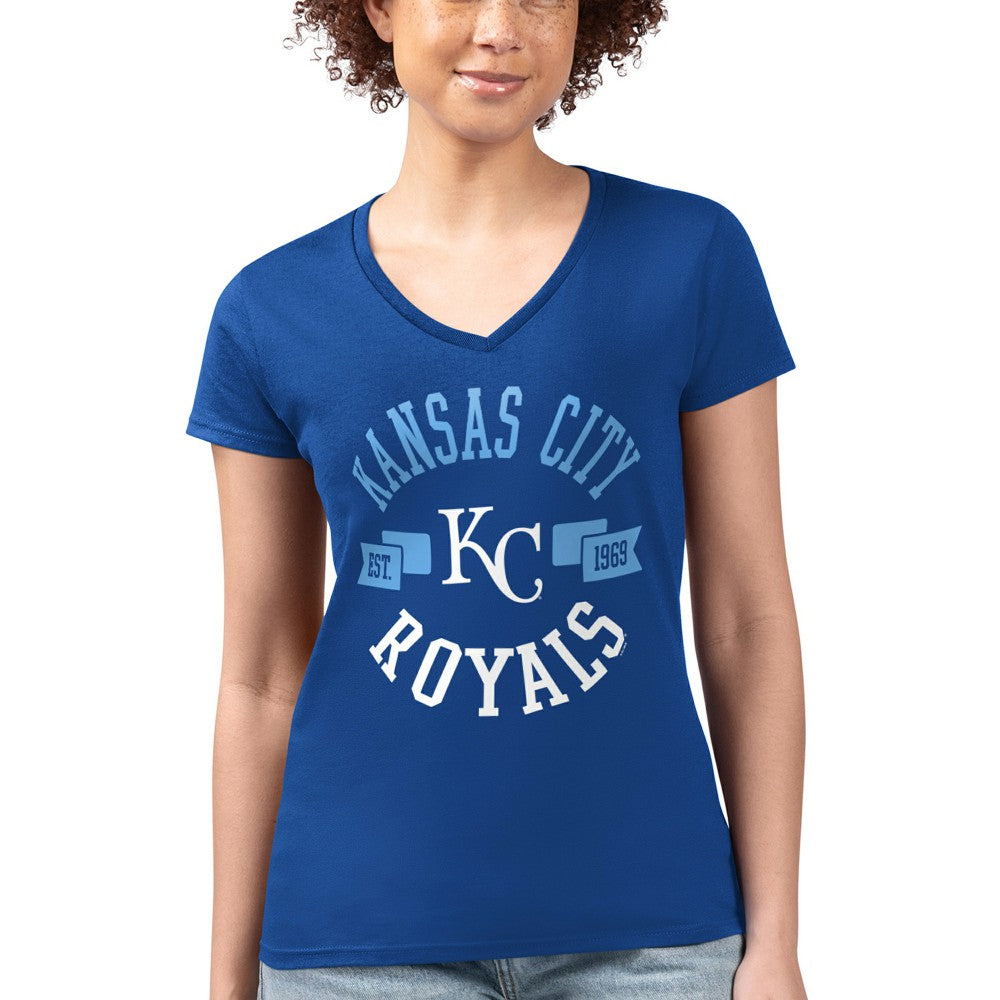 Kansas City Royals G-III 4Her by Carl Banks Women's Super-Slim Fit Lightweight City Graphic V-Neck T-Shirt - Royal T-shirts