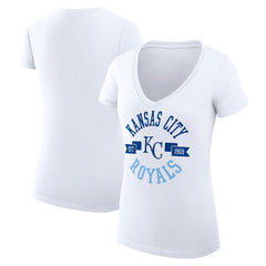 Kansas City Royals G-III 4Her by Carl Banks Women's Super-Slim Fit Lightweight City Graphic V-Neck T-Shirt - White T-shirts
