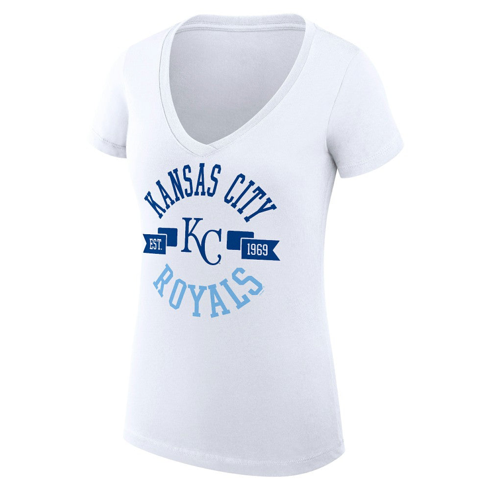 Kansas City Royals G-III 4Her by Carl Banks Women's Super-Slim Fit Lightweight City Graphic V-Neck T-Shirt - White T-shirts
