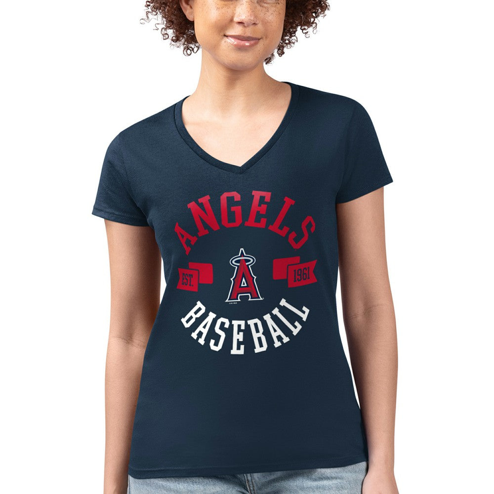 Los Angeles Angels G-III 4Her by Carl Banks Women's Super-Slim Fit Lightweight City Graphic V-Neck T-Shirt - Navy T-shirts