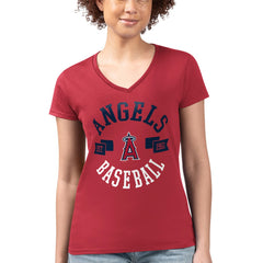 Los Angeles Angels G-III 4Her by Carl Banks Women's Super-Slim Fit Lightweight City Graphic V-Neck T-Shirt - Red T-shirts