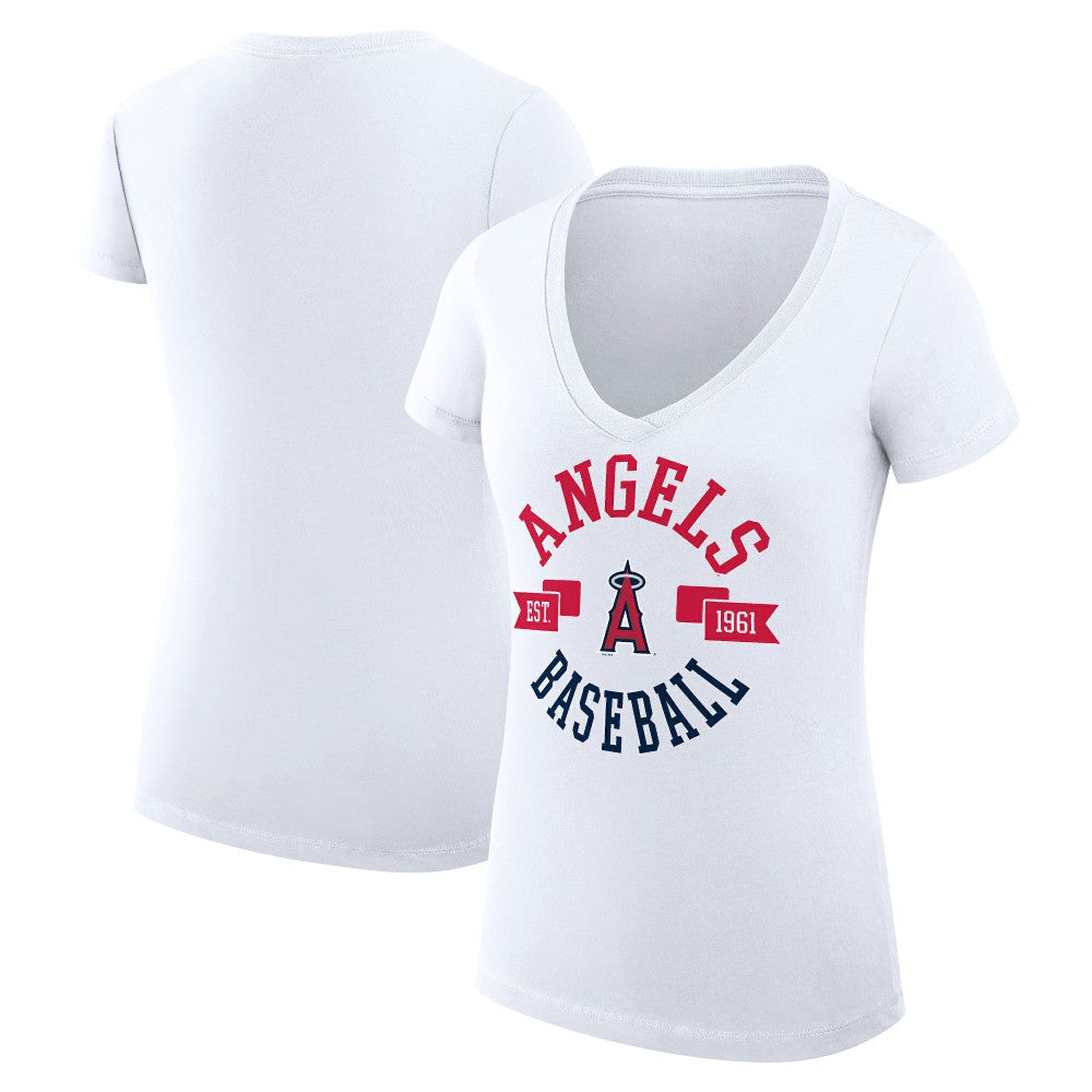 Los Angeles Angels G-III 4Her by Carl Banks Women's Super-Slim Fit Lightweight City Graphic V-Neck T-Shirt - White T-shirts