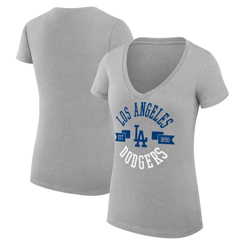 Los Angeles Dodgers G-III 4Her by Carl Banks Women's Super-Slim Fit Lightweight City Graphic V-Neck T-Shirt - Heather Gray T-shirts