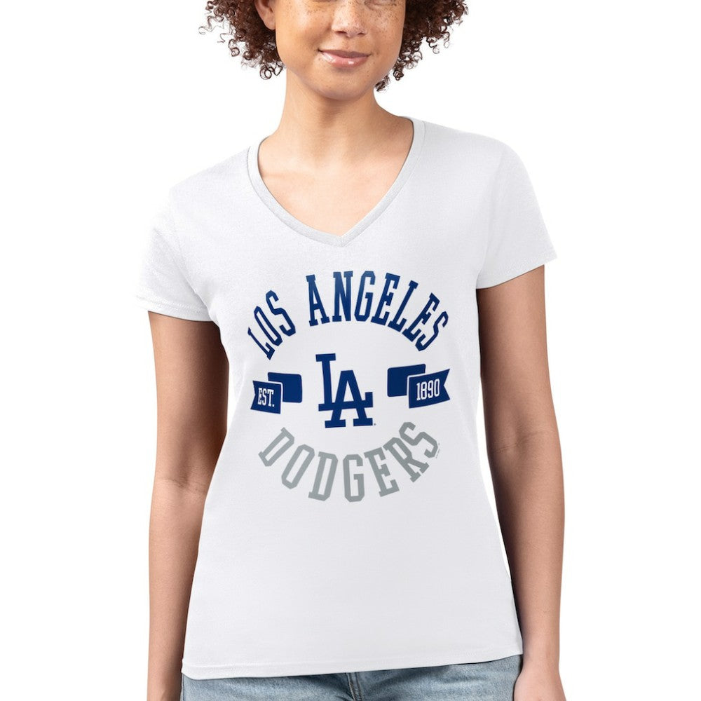 Los Angeles Dodgers G-III 4Her by Carl Banks Women's Super-Slim Fit Lightweight City Graphic V-Neck T-Shirt - White T-shirts