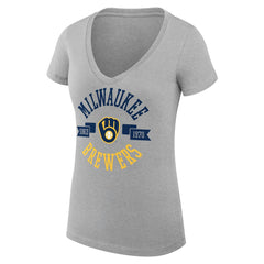 Milwaukee Brewers G-III 4Her by Carl Banks Women's Super-Slim Fit Lightweight City Graphic V-Neck T-Shirt - Heather Gray T-shirts
